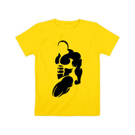 Детская футболка хлопок с принтом Бодибилдер (Культурист). в Белгороде, 100% хлопок | круглый вырез горловины, полуприлегающий силуэт, длина до линии бедер | Тематика изображения на принте: bodybuilding | power | sport | мощь | мускулы | мышцы | сила | спорт