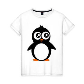 Женская футболка хлопок с принтом Милый пингвин. в Белгороде, 100% хлопок | прямой крой, круглый вырез горловины, длина до линии бедер, слегка спущенное плечо | животные | милые создания | пингвинчик