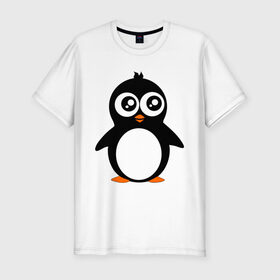 Мужская футболка премиум с принтом Милый пингвин. в Белгороде, 92% хлопок, 8% лайкра | приталенный силуэт, круглый вырез ворота, длина до линии бедра, короткий рукав | Тематика изображения на принте: животные | милые создания | пингвинчик