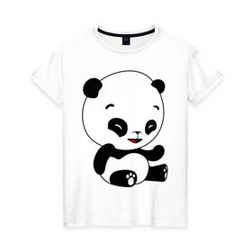 Женская футболка хлопок с принтом Панда смеётся в Белгороде, 100% хлопок | прямой крой, круглый вырез горловины, длина до линии бедер, слегка спущенное плечо | panda | животные | милые создания