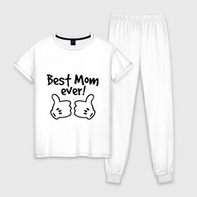 Женская пижама хлопок с принтом Best Mom ever! (самая лучшая мама) в Белгороде, 100% хлопок | брюки и футболка прямого кроя, без карманов, на брюках мягкая резинка на поясе и по низу штанин | бест мам | мама | подарки родным | подарок маме
