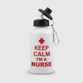 Бутылка спортивная с принтом Keep calm i `m a nurse в Белгороде, металл | емкость — 500 мл, в комплекте две пластиковые крышки и карабин для крепления | сохраняй спокойствие | я врач