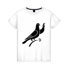 Женская футболка хлопок с принтом Голубь в Белгороде, 100% хлопок | прямой крой, круглый вырез горловины, длина до линии бедер, слегка спущенное плечо | голубка | птица