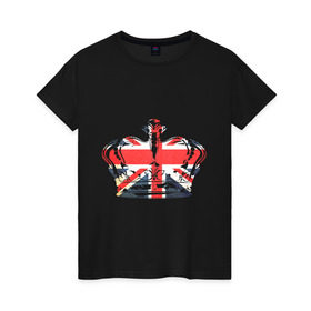 Женская футболка хлопок с принтом Корона, флаг Британии в Белгороде, 100% хлопок | прямой крой, круглый вырез горловины, длина до линии бедер, слегка спущенное плечо | dtg | england | англия | британия | британский флаг | великобритания | прикольные картинки