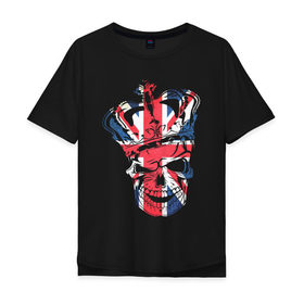 Мужская футболка хлопок Oversize с принтом Британский черепок в Белгороде, 100% хлопок | свободный крой, круглый ворот, “спинка” длиннее передней части | Тематика изображения на принте: скелет