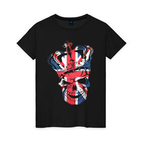 Женская футболка хлопок с принтом Британский черепок в Белгороде, 100% хлопок | прямой крой, круглый вырез горловины, длина до линии бедер, слегка спущенное плечо | скелет