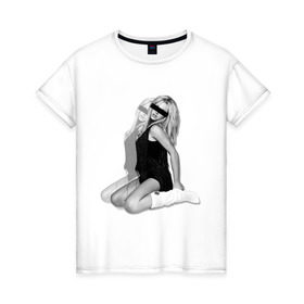 Женская футболка хлопок с принтом Бритни Спирс в Белгороде, 100% хлопок | прямой крой, круглый вырез горловины, длина до линии бедер, слегка спущенное плечо | britney | spears | знаменитости | знаменитые личности | селебрити | суперзвезда