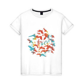 Женская футболка хлопок с принтом free в Белгороде, 100% хлопок | прямой крой, круглый вырез горловины, длина до линии бедер, слегка спущенное плечо | free | девушкам | для девушек | птицы | свобода | свободная девушка