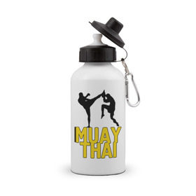 Бутылка спортивная с принтом Муай тай (Muay Thai). в Белгороде, металл | емкость — 500 мл, в комплекте две пластиковые крышки и карабин для крепления | бойцы | бокс | боксеры | спортивные | тайский бокс