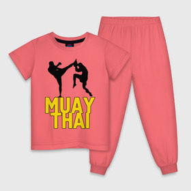 Детская пижама хлопок с принтом Муай тай (Muay Thai). в Белгороде, 100% хлопок |  брюки и футболка прямого кроя, без карманов, на брюках мягкая резинка на поясе и по низу штанин
 | Тематика изображения на принте: бойцы | бокс | боксеры | спортивные | тайский бокс