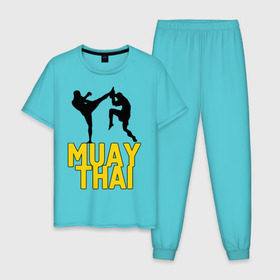 Мужская пижама хлопок с принтом Муай тай (Muay Thai). в Белгороде, 100% хлопок | брюки и футболка прямого кроя, без карманов, на брюках мягкая резинка на поясе и по низу штанин
 | бойцы | бокс | боксеры | спортивные | тайский бокс