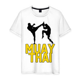 Мужская футболка хлопок с принтом Муай тай (Muay Thai). в Белгороде, 100% хлопок | прямой крой, круглый вырез горловины, длина до линии бедер, слегка спущенное плечо. | бойцы | бокс | боксеры | спортивные | тайский бокс