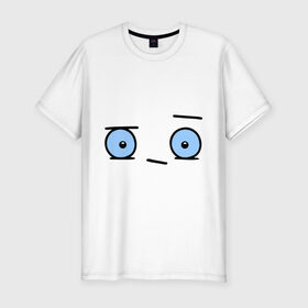 Мужская футболка премиум с принтом Бодрый смайл в Белгороде, 92% хлопок, 8% лайкра | приталенный силуэт, круглый вырез ворота, длина до линии бедра, короткий рукав | глаза | глазастик | настроение | позитив | рожица | смайлы | чудик