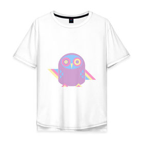 Мужская футболка хлопок Oversize с принтом Цветная сова в Белгороде, 100% хлопок | свободный крой, круглый ворот, “спинка” длиннее передней части | Тематика изображения на принте: животное | птица | совушка