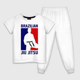 Детская пижама хлопок с принтом Джиу-джитсу (Jiu jitsu) в Белгороде, 100% хлопок |  брюки и футболка прямого кроя, без карманов, на брюках мягкая резинка на поясе и по низу штанин
 | Тематика изображения на принте: brazilian | бой | джиу джитсу | карате | черный пояс
