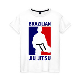 Женская футболка хлопок с принтом Джиу-джитсу (Jiu jitsu) в Белгороде, 100% хлопок | прямой крой, круглый вырез горловины, длина до линии бедер, слегка спущенное плечо | brazilian | бой | джиу джитсу | карате | черный пояс