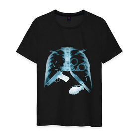Мужская футболка хлопок с принтом Рентген ребра в Белгороде, 100% хлопок | прямой крой, круглый вырез горловины, длина до линии бедер, слегка спущенное плечо. | dtg | гранаты | оружие | пистолет | ребра | ренген | ренгеновский снимок