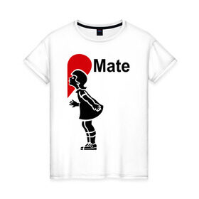 Женская футболка хлопок с принтом Soul Mate (родная душа). в Белгороде, 100% хлопок | прямой крой, круглый вырез горловины, длина до линии бедер, слегка спущенное плечо | Тематика изображения на принте: для влюбленных | для двоих | любовь | парные | половинка | сердечко | сердце