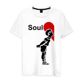 Мужская футболка хлопок с принтом Soul Mate (родная душа). в Белгороде, 100% хлопок | прямой крой, круглый вырез горловины, длина до линии бедер, слегка спущенное плечо. | для влюбленных | для двоих | любовь | парные | половинка | сердечко | сердце