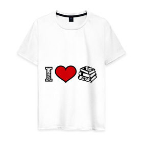 Мужская футболка хлопок с принтом Люблю книги в Белгороде, 100% хлопок | прямой крой, круглый вырез горловины, длина до линии бедер, слегка спущенное плечо. | книги | люблю книги | сердечко | сердце | я люблю книги