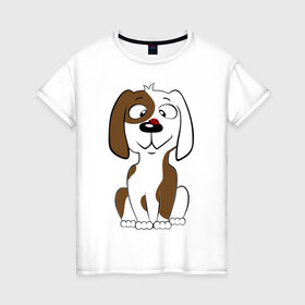 Женская футболка хлопок с принтом Забавный щенок в Белгороде, 100% хлопок | прямой крой, круглый вырез горловины, длина до линии бедер, слегка спущенное плечо | домашние животные | животные | собака | собачка | щенок