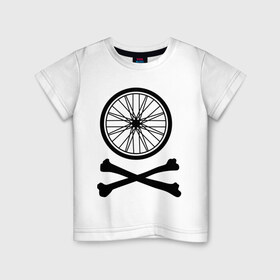 Детская футболка хлопок с принтом Bicycle в Белгороде, 100% хлопок | круглый вырез горловины, полуприлегающий силуэт, длина до линии бедер | bicycle | две кости | колесо | колесо от велосипеда | кости | кости с колесом | перекошенные кости