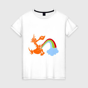 Женская футболка хлопок с принтом Писающий единорог в Белгороде, 100% хлопок | прямой крой, круглый вырез горловины, длина до линии бедер, слегка спущенное плечо | unicorn | единорог | единорог и радуга | облако с радугой | прикольный единорог | радуга | радуга из единорога