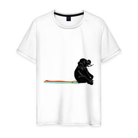 Мужская футболка хлопок с принтом Слон и радуга в Белгороде, 100% хлопок | прямой крой, круглый вырез горловины, длина до линии бедер, слегка спущенное плечо. | слон