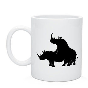 Кружка с принтом Носороги в Белгороде, керамика | объем — 330 мл, диаметр — 80 мм. Принт наносится на бока кружки, можно сделать два разных изображения | Тематика изображения на принте: носорог | носороги | носороги занимаются этим | носороги спариваются | спаривание