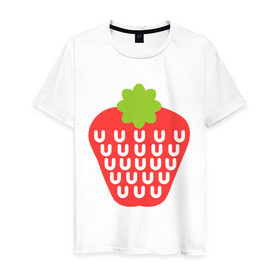 Мужская футболка хлопок с принтом Вкусная клубничка в Белгороде, 100% хлопок | прямой крой, круглый вырез горловины, длина до линии бедер, слегка спущенное плечо. | еда | клубника | лето | фрукты | ягода | ягодка
