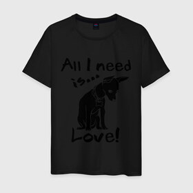 Мужская футболка хлопок с принтом All i need is love. в Белгороде, 100% хлопок | прямой крой, круглый вырез горловины, длина до линии бедер, слегка спущенное плечо. | Тематика изображения на принте: 