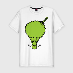 Мужская футболка премиум с принтом Брокколи в Белгороде, 92% хлопок, 8% лайкра | приталенный силуэт, круглый вырез ворота, длина до линии бедра, короткий рукав | Тематика изображения на принте: еда | капуста | овощ | прикольные картинки