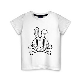 Детская футболка хлопок с принтом Улыбающийся кролик. в Белгороде, 100% хлопок | круглый вырез горловины, полуприлегающий силуэт, длина до линии бедер | животные | кости | скелетон | черепок | черепушка