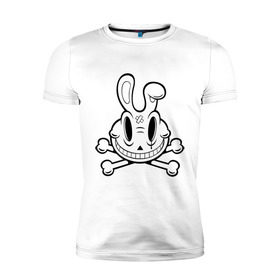 Мужская футболка премиум с принтом Улыбающийся кролик. в Белгороде, 92% хлопок, 8% лайкра | приталенный силуэт, круглый вырез ворота, длина до линии бедра, короткий рукав | животные | кости | скелетон | черепок | черепушка