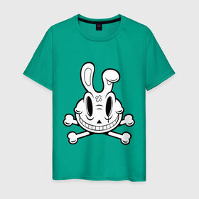 Мужская футболка хлопок с принтом Улыбающийся кролик. в Белгороде, 100% хлопок | прямой крой, круглый вырез горловины, длина до линии бедер, слегка спущенное плечо. | животные | кости | скелетон | черепок | черепушка