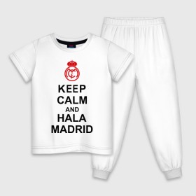 Детская пижама хлопок с принтом keep calm and Hala Madrid в Белгороде, 100% хлопок |  брюки и футболка прямого кроя, без карманов, на брюках мягкая резинка на поясе и по низу штанин
 | keep calm and hala madrid | madrid | real madrid | мадрид | реал мадрид | футбол | футбольный клуб | я болею за мадрид