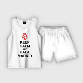 Детская пижама с шортами хлопок с принтом keep calm and Hala Madrid в Белгороде,  |  | Тематика изображения на принте: keep calm and hala madrid | madrid | real madrid | мадрид | реал мадрид | футбол | футбольный клуб | я болею за мадрид