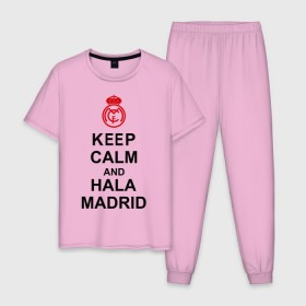 Мужская пижама хлопок с принтом keep calm and Hala Madrid в Белгороде, 100% хлопок | брюки и футболка прямого кроя, без карманов, на брюках мягкая резинка на поясе и по низу штанин
 | keep calm and hala madrid | madrid | real madrid | мадрид | реал мадрид | футбол | футбольный клуб | я болею за мадрид