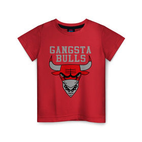 Детская футболка хлопок с принтом Gangsta bulls в Белгороде, 100% хлопок | круглый вырез горловины, полуприлегающий силуэт, длина до линии бедер | bshirts | bulls | cihago bulls | gangsta bulls | swag | sweg | бык | красный бык | сваг | свег | чикаго булс
