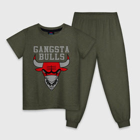 Детская пижама хлопок с принтом Gangsta bulls в Белгороде, 100% хлопок |  брюки и футболка прямого кроя, без карманов, на брюках мягкая резинка на поясе и по низу штанин
 | Тематика изображения на принте: bshirts | bulls | cihago bulls | gangsta bulls | swag | sweg | бык | красный бык | сваг | свег | чикаго булс