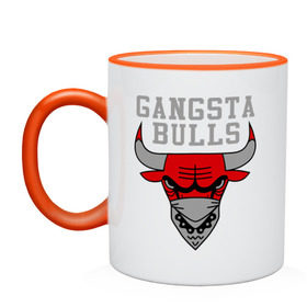 Кружка двухцветная с принтом Gangsta bulls в Белгороде, керамика | объем — 330 мл, диаметр — 80 мм. Цветная ручка и кайма сверху, в некоторых цветах — вся внутренняя часть | bshirts | bulls | cihago bulls | gangsta bulls | swag | sweg | бык | красный бык | сваг | свег | чикаго булс