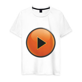 Мужская футболка хлопок с принтом Кнопка Play в Белгороде, 100% хлопок | прямой крой, круглый вырез горловины, длина до линии бедер, слегка спущенное плечо. | play | кнопка play | мужчинам | прикольные картинки
