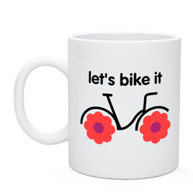 Кружка с принтом Цветочный велик в Белгороде, керамика | объем — 330 мл, диаметр — 80 мм. Принт наносится на бока кружки, можно сделать два разных изображения | bike | lets bike it | ride | байк | велик | велогонщик | велопробег | велосипед | велосипедист | велоспорт | кататься | прокатись | цветок | цветы