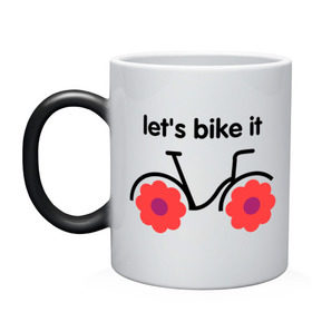 Кружка хамелеон с принтом Цветочный велик в Белгороде, керамика | меняет цвет при нагревании, емкость 330 мл | Тематика изображения на принте: bike | lets bike it | ride | байк | велик | велогонщик | велопробег | велосипед | велосипедист | велоспорт | кататься | прокатись | цветок | цветы
