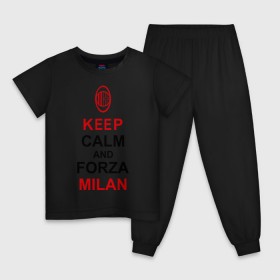 Детская пижама хлопок с принтом keep calm and Forza Milan в Белгороде, 100% хлопок |  брюки и футболка прямого кроя, без карманов, на брюках мягкая резинка на поясе и по низу штанин
 | болельщикам | матч | милан | спорт | фк | футбол | футбольный клуб