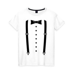 Женская футболка хлопок с принтом Gentleman в Белгороде, 100% хлопок | прямой крой, круглый вырез горловины, длина до линии бедер, слегка спущенное плечо | галстук | костюм | одежда | подтяжки | рубашка