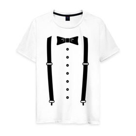 Мужская футболка хлопок с принтом Gentleman в Белгороде, 100% хлопок | прямой крой, круглый вырез горловины, длина до линии бедер, слегка спущенное плечо. | галстук | костюм | одежда | подтяжки | рубашка