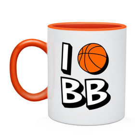 Кружка двухцветная с принтом I love Basketball в Белгороде, керамика | объем — 330 мл, диаметр — 80 мм. Цветная ручка и кайма сверху, в некоторых цветах — вся внутренняя часть | 