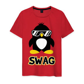 Мужская футболка хлопок с принтом SWAG Penguin в Белгороде, 100% хлопок | прямой крой, круглый вырез горловины, длина до линии бедер, слегка спущенное плечо. | пингвин