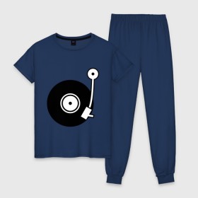 Женская пижама хлопок с принтом Vinyl Mix в Белгороде, 100% хлопок | брюки и футболка прямого кроя, без карманов, на брюках мягкая резинка на поясе и по низу штанин | dj | vinyl | винил | ди джей | диджей